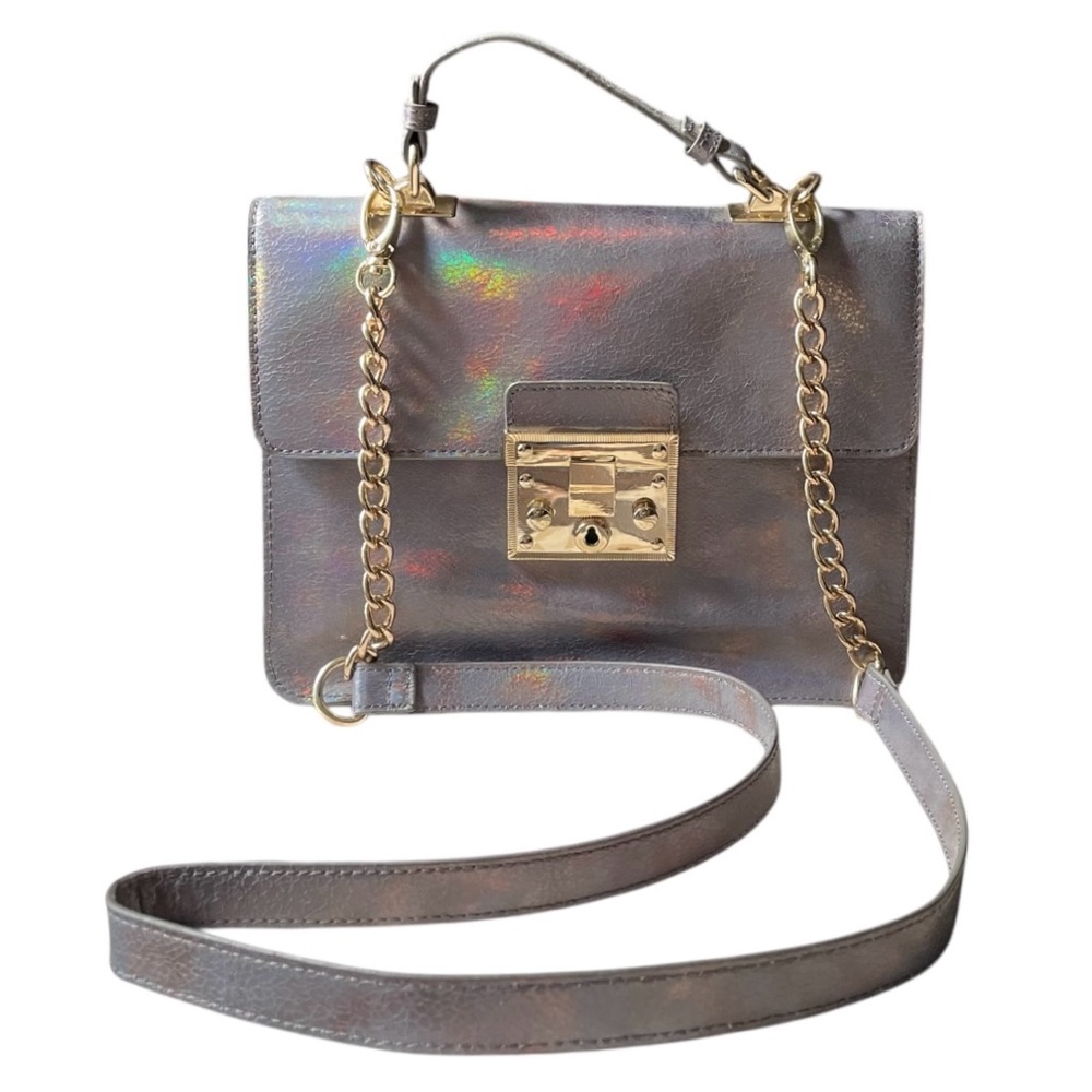 Steve Madden Blue Grey Iridescent Crossbody Bag with Chain Detail